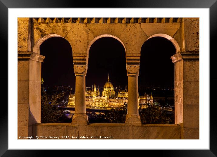 View of the Hungarian Parliament from the Fisherma Framed Mounted Print by Chris Dorney