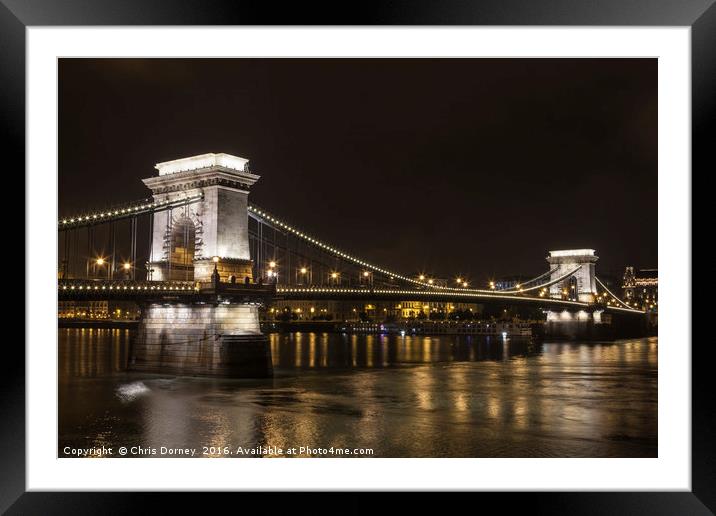 Chain Bridge in Budapest Framed Mounted Print by Chris Dorney