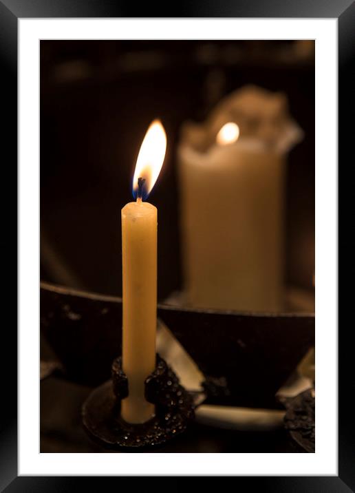 Illuminated Candle Framed Mounted Print by Chris Dorney