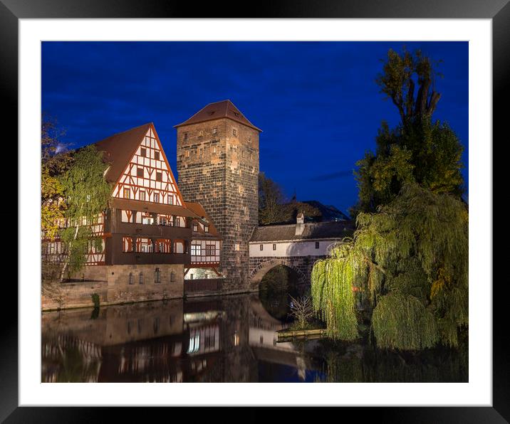 Weinstadel House and Pegnitz River in Nuremberg Framed Mounted Print by Chris Dorney