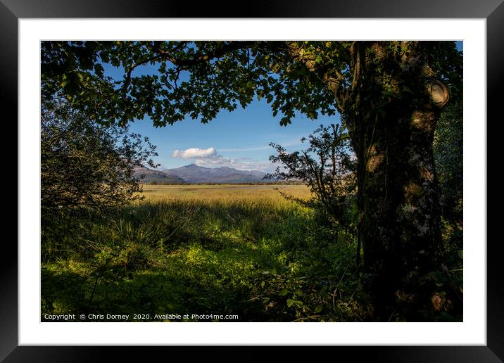 View of Snowdonia from Traeth Glaslyn Nature Reser Framed Mounted Print by Chris Dorney