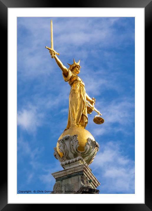 Lady Justice Statue at The Old Bailey in London Framed Mounted Print by Chris Dorney