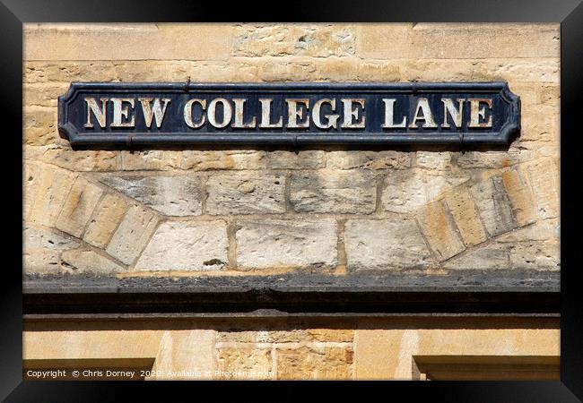 New College Lane in Oxford, UK Framed Print by Chris Dorney