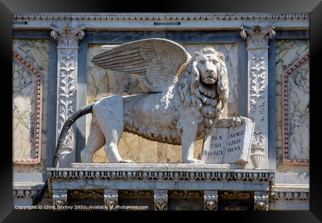 Lion of Venice Sculpture on Scuola Grande di San Marco Framed Print by Chris Dorney