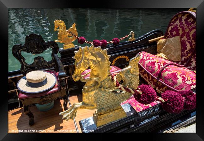 Beautifully Decorated Gondola in Venice Framed Print by Chris Dorney