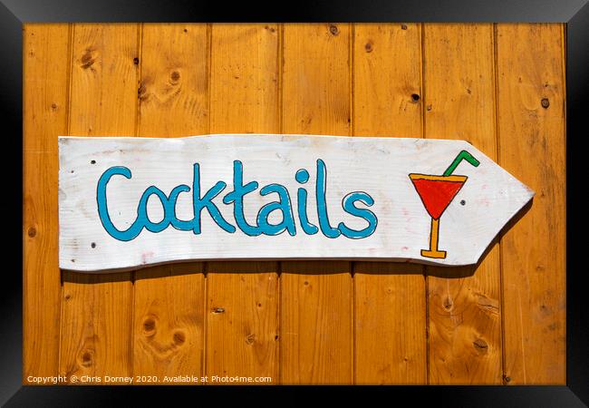 Cocktails Sign Framed Print by Chris Dorney