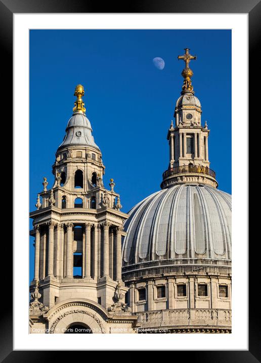The Moon and St. Pauls Cathedral Framed Mounted Print by Chris Dorney