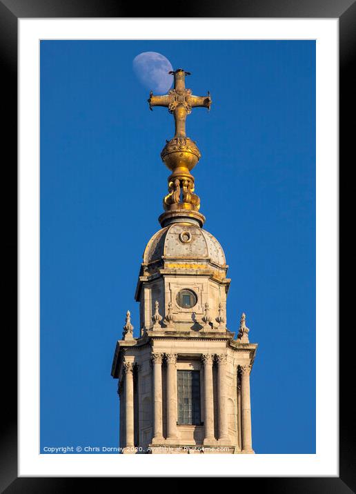 The Moon and St. Pauls Cathedral in London Framed Mounted Print by Chris Dorney