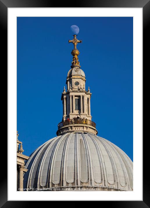 The Moon Perched on St. Pauls Cathedral Framed Mounted Print by Chris Dorney