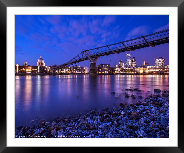 St. Pauls and the Millennium Bridge in London Framed Mounted Print by Chris Dorney