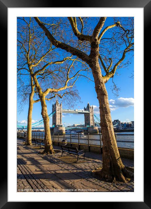 View of Tower Bridge along the Thames Path in London Framed Mounted Print by Chris Dorney