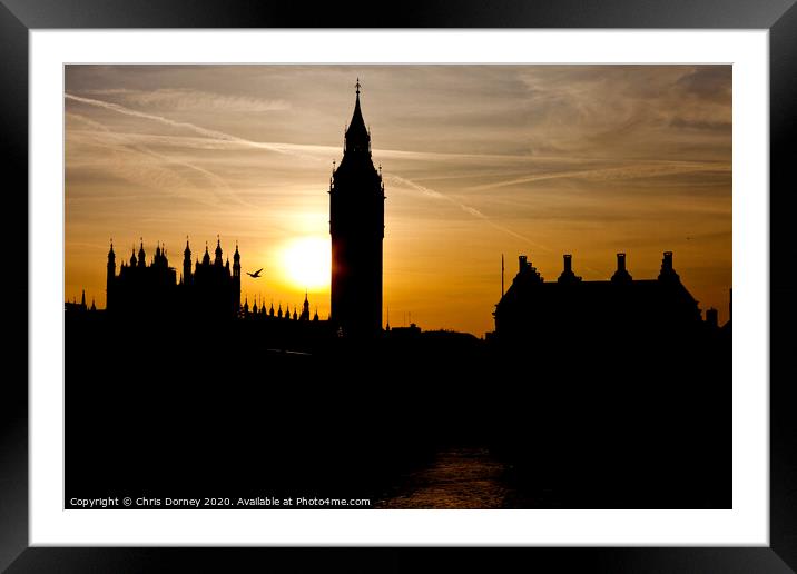 Westminster at Sunset Framed Mounted Print by Chris Dorney