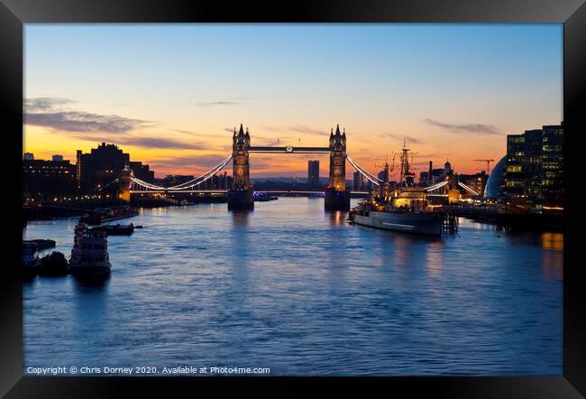 Tower Bridge Sunrise in London Framed Print by Chris Dorney