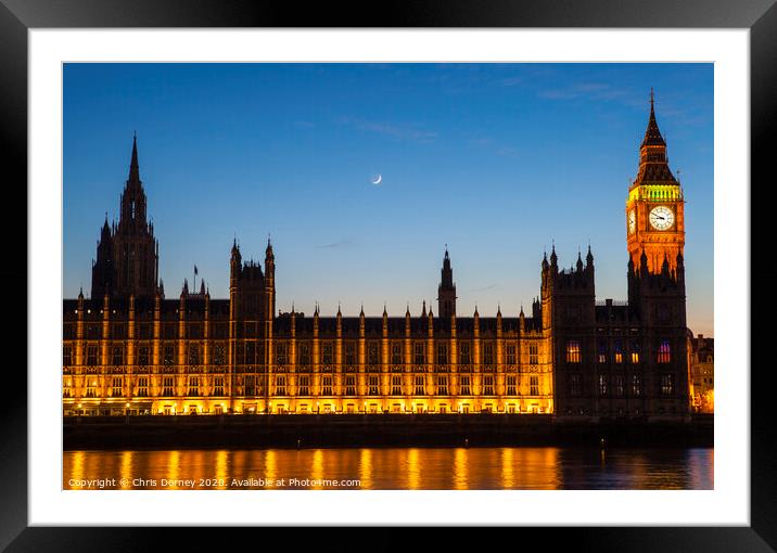 Houses of Parliament in London at Dusk Framed Mounted Print by Chris Dorney