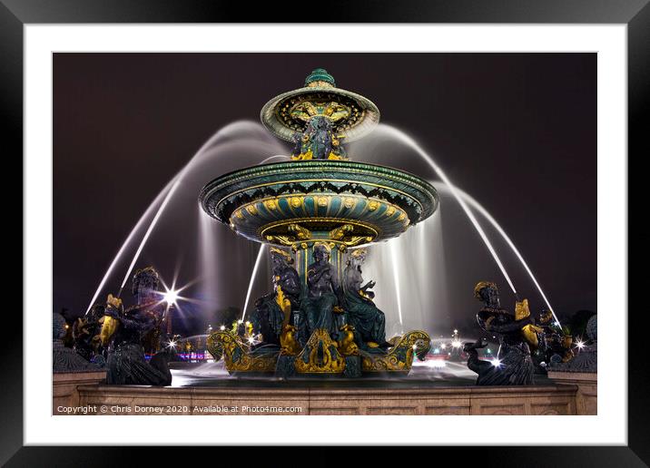 Fountain at Place de la Concorde in Paris Framed Mounted Print by Chris Dorney