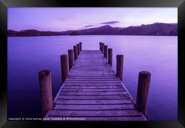 Jetty on Coniston Water in the Lake District Framed Print by Chris Dorney
