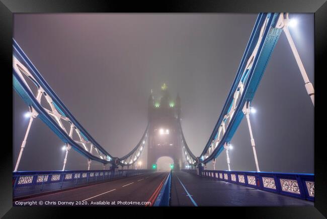 Tower Bridge Fog Framed Print by Chris Dorney