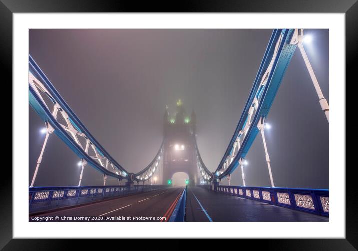Tower Bridge Fog Framed Mounted Print by Chris Dorney
