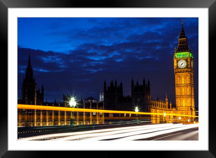 Light Trails on Westminster Bridge in London Framed Mounted Print by Chris Dorney