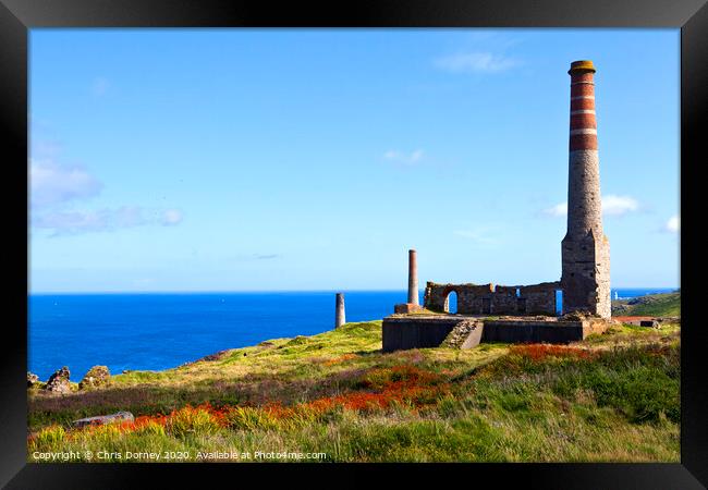 Chimney Remains at Levant Tin Mine in Cornwall Framed Print by Chris Dorney