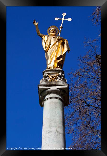 Saint Paul Statue at St. Pauls Cathedral in London Framed Print by Chris Dorney
