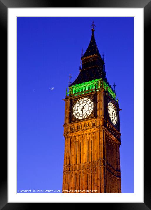 Big Ben with the Moon and Venus Framed Mounted Print by Chris Dorney