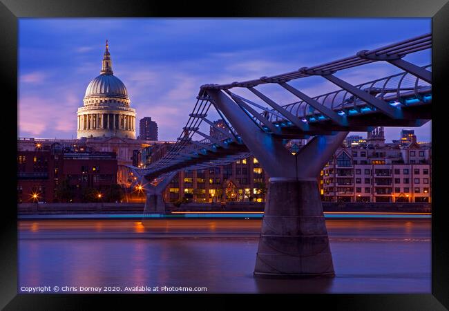 St. Paul's Cathedral and the Millennium Bridge Framed Print by Chris Dorney