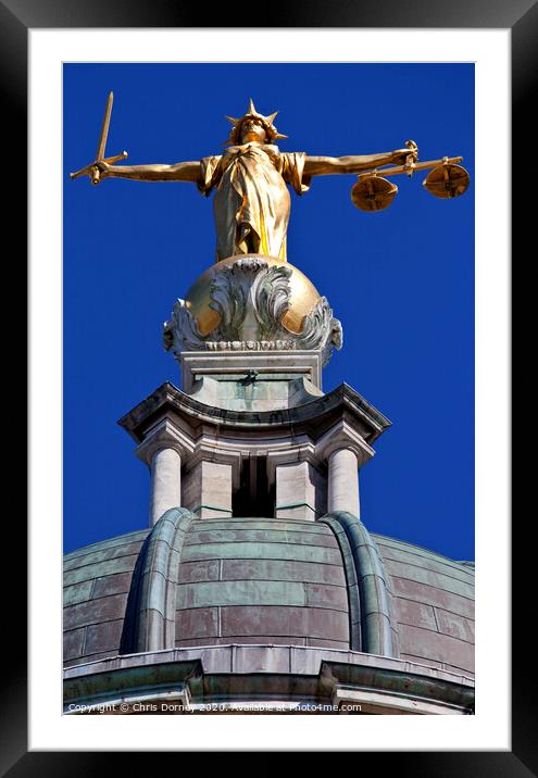 Lady Justice Statue ontop of the Old Bailey in London Framed Mounted Print by Chris Dorney