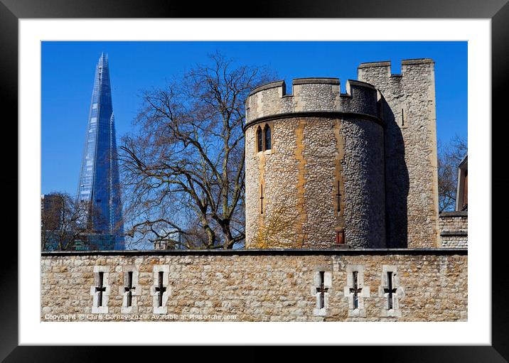 Tower of London and the Shard Framed Mounted Print by Chris Dorney