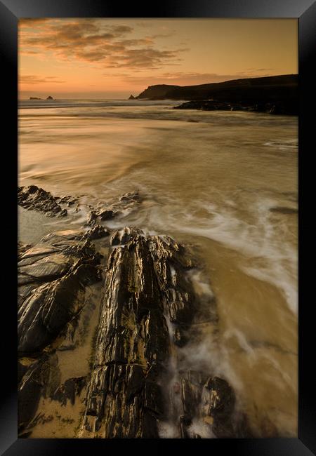 Last light at Booby's Bay, Cornwall Framed Print by Lindsay Philp