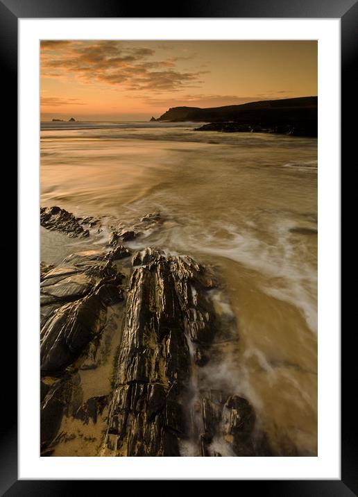Last light at Booby's Bay, Cornwall Framed Mounted Print by Lindsay Philp
