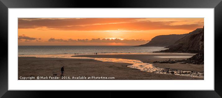 Caswell Bay Panoramic Framed Mounted Print by Mark Fender