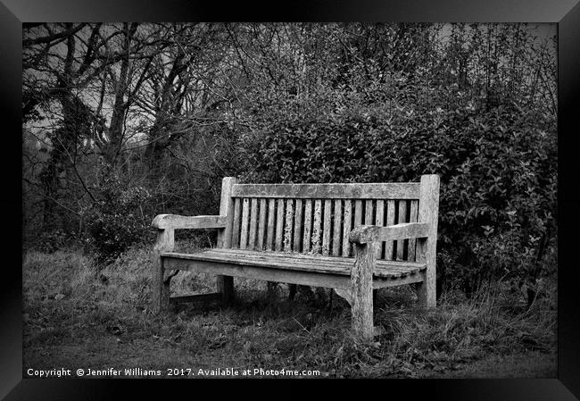 LONELY BENCH Framed Print by Jennifer Williams