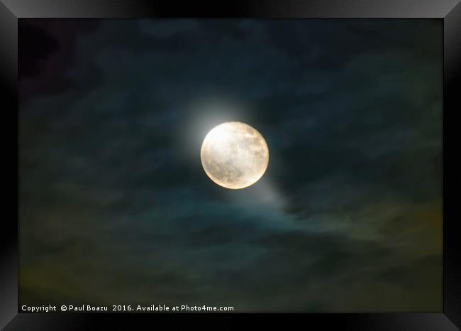 fuzzy night with full moon Framed Print by Paul Boazu