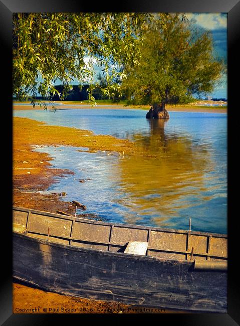 boat under willow tree Framed Print by Paul Boazu