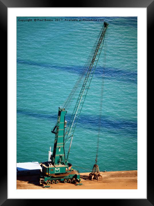 resting crane in the port of barcelona Framed Mounted Print by Paul Boazu