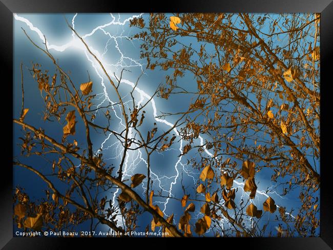 lake water reflection of a thunderbolt Framed Print by Paul Boazu