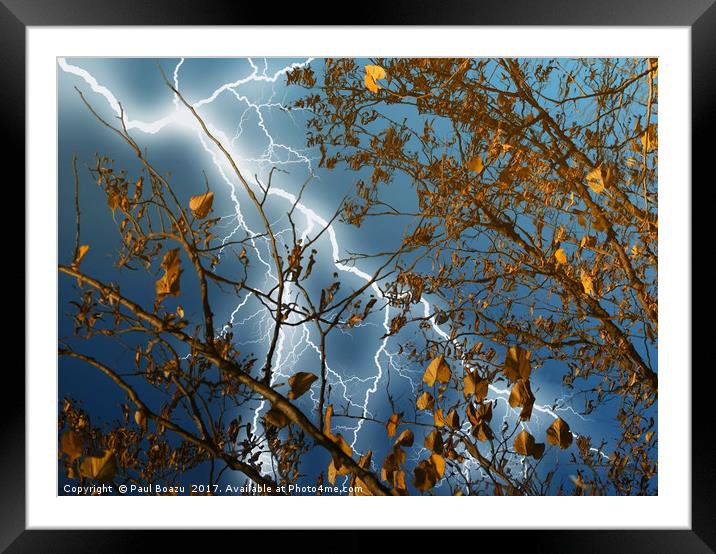 lake water reflection of a thunderbolt Framed Mounted Print by Paul Boazu