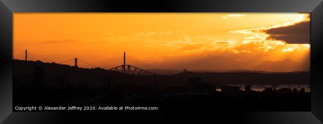 Forth Bridges and Beyond by Sunset Framed Print by Alexander Jeffrey