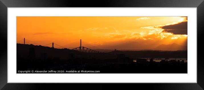 Forth Bridges and Beyond by Sunset Framed Mounted Print by Alexander Jeffrey
