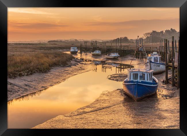 Boats at sunrise Thornham Staithe Norfolk Framed Print by Graeme Taplin Landscape Photography