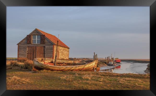 Thornham Staithe coal shed at sunrise Framed Print by Graeme Taplin Landscape Photography
