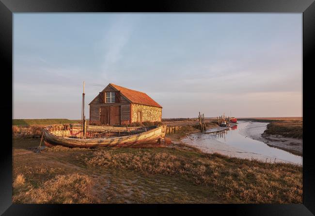 The old coal shed and boats at Thornham Staithe  Framed Print by Graeme Taplin Landscape Photography