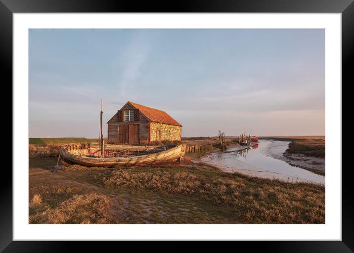 The old coal shed and boats at Thornham Staithe  Framed Mounted Print by Graeme Taplin Landscape Photography