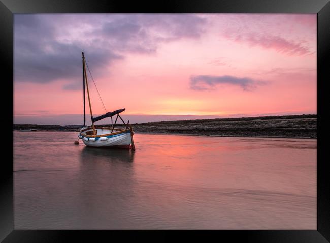 Sailing boat at low tide, Burnham Overy Staithe Framed Print by Graeme Taplin Landscape Photography
