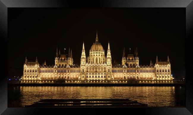 The Hungarian Parliament building at night         Framed Print by John Iddles