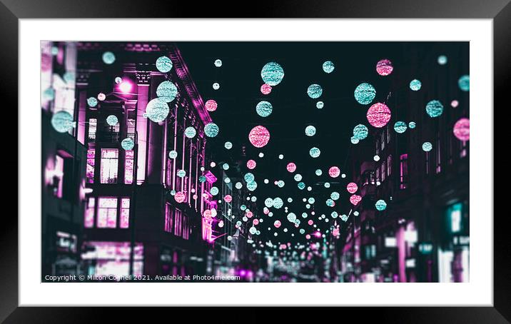 London Christmas Lights in cyberpunk colours Framed Mounted Print by Milton Cogheil
