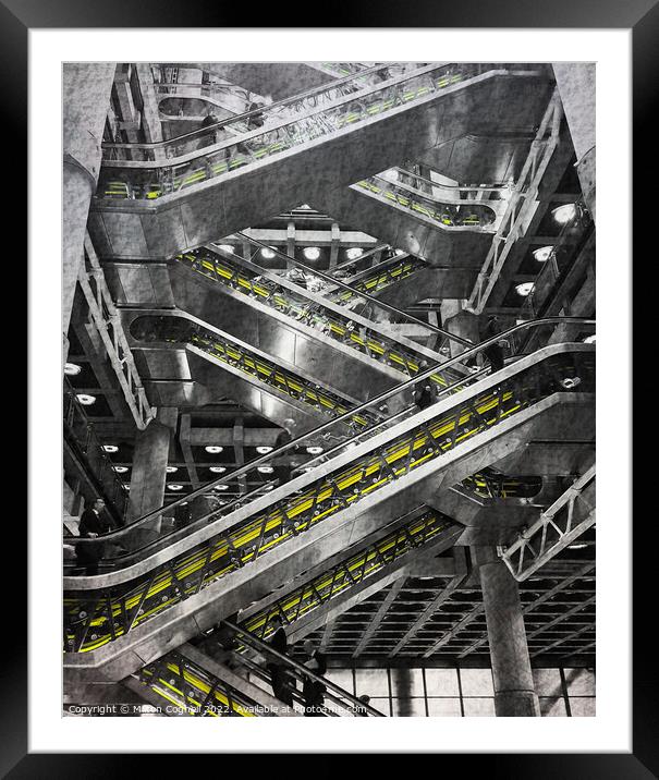 Escalator inside the Lloyd’s of London insurance building Framed Mounted Print by Milton Cogheil