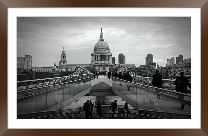 Commute Across Millennium Bridge Framed Mounted Print by Milton Cogheil