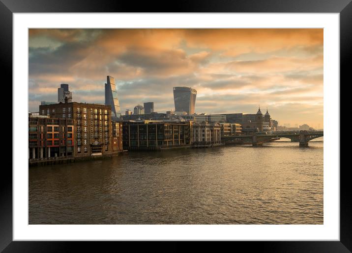 Sunrise on the River Thames Framed Mounted Print by Milton Cogheil